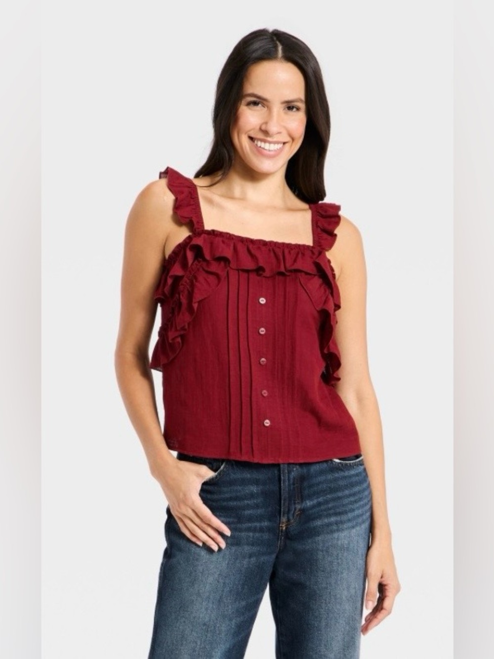 Women's Ruffle Sleeve Tank Top - Universal Thread™Maroon Size XS NEW
